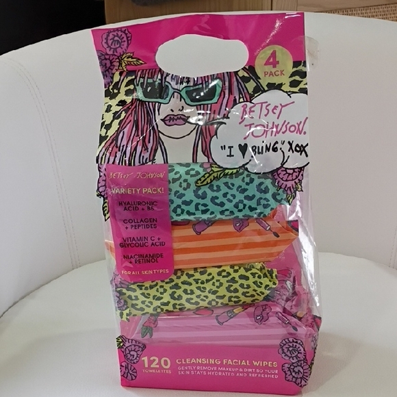 Betsey Johnson Other - Betsey Johnson Bright Pink Leopard & Stripes Facial Wipes Pack